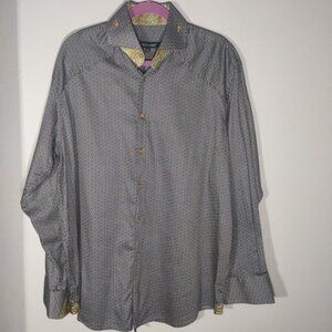 Bogosse Limited Edition Men's Dress Shirt Peter 62 R Size 1XL Navy/Tan Geo Print